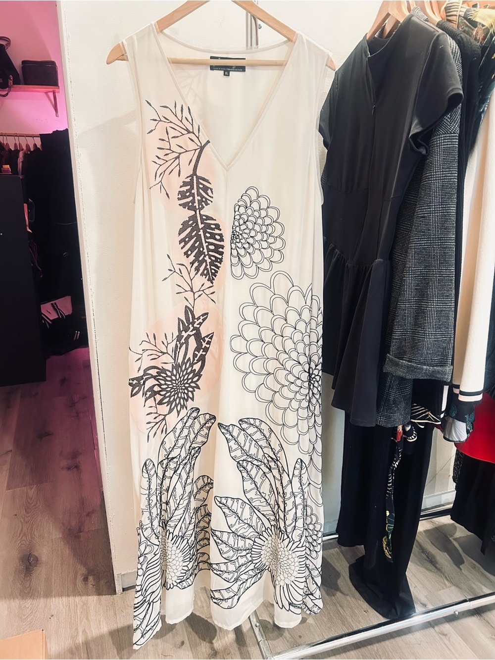 Sleeveless White Floral Maxi Dress - Modern Botanical Print